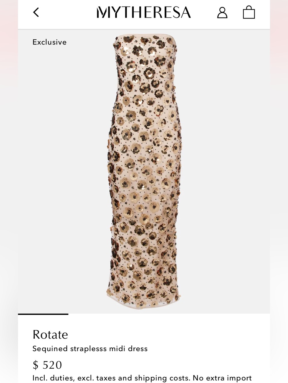 ROTATE sequined strapless midi dress size 32, never worn with tags